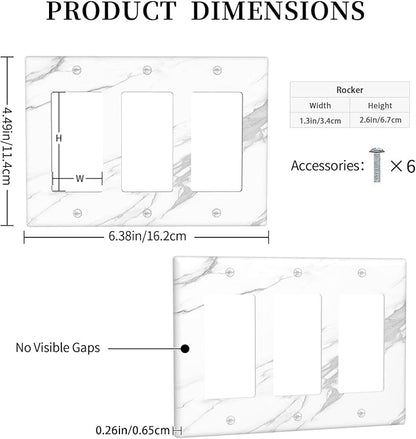 Light Switch Covers Modern White Gray Marble 3 Gang Rocker Electrical GFCI Decorative Triple Outlet Wall Plate Cover Switchplate for living Room Bathroom Decor