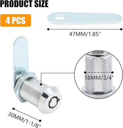 Uenhoy 4 Pack Tubular Cam Lock 1-1/8 Inch Cabinet Cam Lock Set for Tool Box, File Cabinet, Mail Box, Vending Machine, ATM, Keyed Different