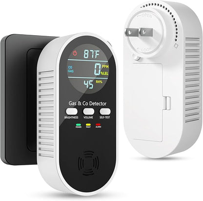 5-in-1 Carbon Monoxide Detectors, Natural Gas Leak Detector, Plug-in & Battery Backup Portable CO Detector, CO Gas Temp Humidity Sensor, HD Digital Display Screen, 1-Pcs, Black