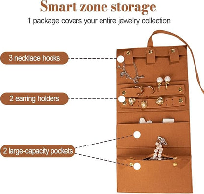 MiOYOOW Travel Jewellery Roll, Compact & Space-Saving Foldable Jewel Bag Portable Jewellery Case for Earrings, Rings, Necklace, Bracelets