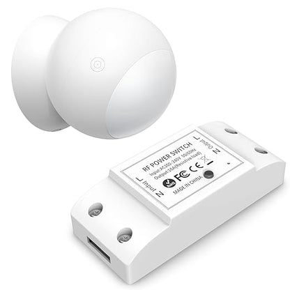 Wireless Motion Sensor Switch Kit with Split Sensor & Switch, PIR Motion Activated Power Switch with Timer, Indoor Motion Detector for Lights & Exhaust Fan (110V-120V) of Bathroom, Garage