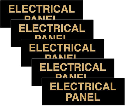 All Quality Basic Electrical Panel Sign - Fire Regulation Safety Compliance Sign - Black/Gold - Medium (5 Pack)