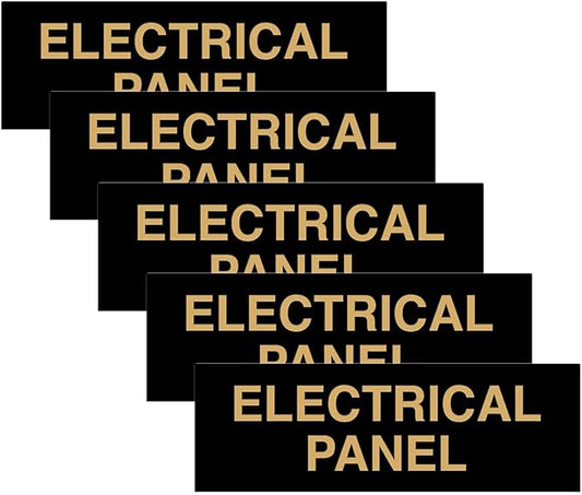 All Quality Basic Electrical Panel Sign - Fire Regulation Safety Compliance Sign - Black/Gold - Medium (5 Pack)