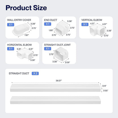 Della 3" 7.5 Ft Mini Split Line Set Cover, Decorative PVC Lineset Cover Kit, Paintable for Mini Split Air Conditioner, HAVC & Heat Pumps Systems Tubing Cover, White