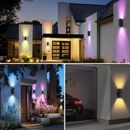 KIZON Smart Outdoor Wall Lights RGBCW Color Changing, Modern Dusk to Dawn Outdoor Sconce Lights Up and Down Lighting, Exterior Light Fixture for House Porch Garage, Compatible with Alexa, ETL Listed