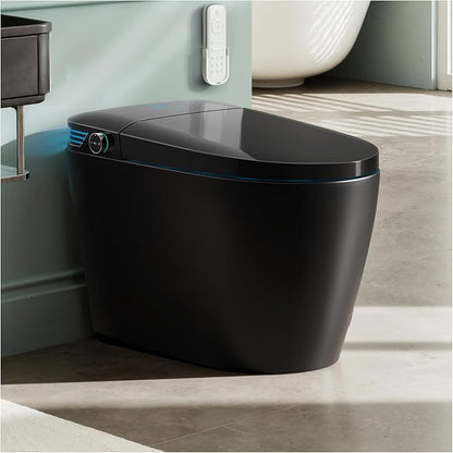 WANSID Black Smart Toilet with Bidet Built In, Auto Open/Close Lid, Heated Seat, Warm Wash & Dryer, Night Light, Soft-Close,Modern Elongated Tankless One Piece Toilets, 1.28 GPF