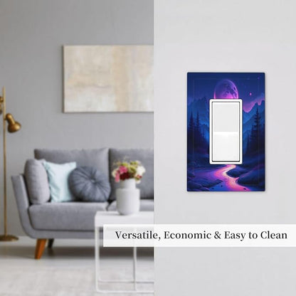 Purple Cyberpunk River Full Moon Mountain Forest Decorative Outlet Covers 1 Gang Single Rocker Light Switch Cover Plate Wall Plates GFCI Faceplate for Bedroom Bathroom Decor