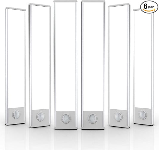 6 Pack Under Cabinet Lighting Wireless, 32 LED Rechargeable Battery Motion Sensor Light Indoor, Stick On Magnetic Closet Lights, Under Counter Lights for Kitchen, Stairs, White 8 in