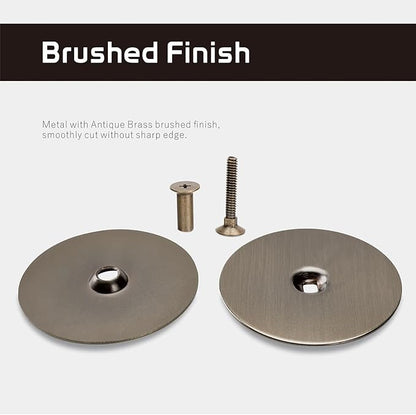 Door Hole Cover Plate, 2-5/8" Diameter Solid Steel, Hole Filler Plate (2, Antique Brass)