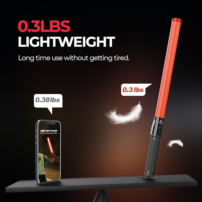 RoadHero 2 Pack Traffic Wand, 21 Inch Led Traffic Control Wands with 2 Flashing Modes, Safety Light Baton with Side Clip for Airport, Parking, Car Directing
