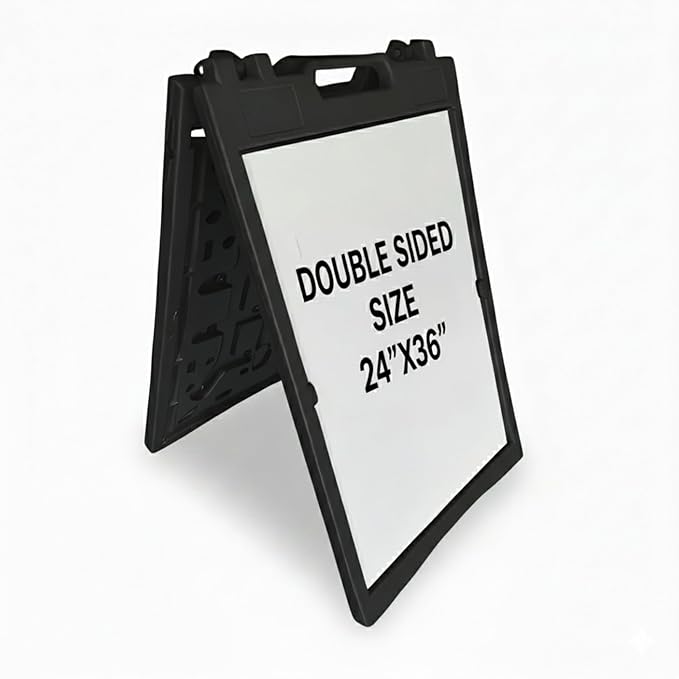 Deluxe A-Frame Sidewalk Sign, White, Double-Sided Display Board with Water-Fillable Base, 24x36 Inch Poster Size, Weather-Resistant PE Plastic (Black)