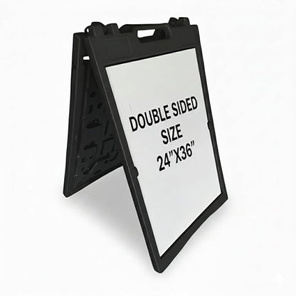 Deluxe A-Frame Sidewalk Sign, White, Double-Sided Display Board with Water-Fillable Base, 24x36 Inch Poster Size, Weather-Resistant PE Plastic (Black)