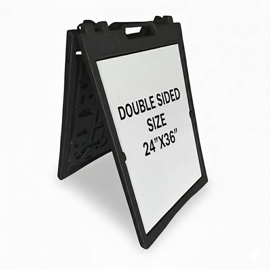 Deluxe A-Frame Sidewalk Sign, White, Double-Sided Display Board with Water-Fillable Base, 24x36 Inch Poster Size, Weather-Resistant PE Plastic (Black)