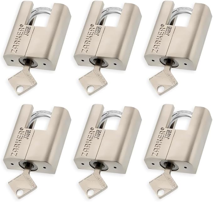 J45S keyed Alike Padlocks, Heavy Duty Stainless Steel Shackle Lock, 18 Keys, Waterproof and Rustproof Storage, Warehouses, Garage, Outdoors, 6-Pack