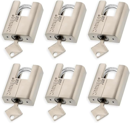 J45S keyed Alike Padlocks, Heavy Duty Stainless Steel Shackle Lock, 18 Keys, Waterproof and Rustproof Storage, Warehouses, Garage, Outdoors, 6-Pack