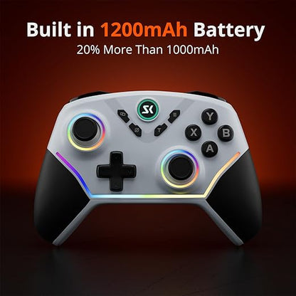 Wireless PC Controller with Hall Effect Joysticks & Triggers, 1000Hz Polling Rate, Trigger Locks, Bluetooth Pro Gaming Controller for PC/Steam/Luna/Tesla - 4 Macros and Turbo, Dynamic RGB, Silver