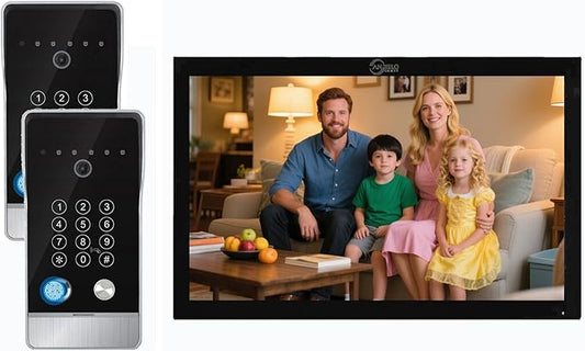 Wired Video Door Phone Apartment Intercom System,10 Inch Touch Monitor with 1080P doorbell,Support Fingerprints, RFID Cards,Passwords,Unlock Motion Detection for Home (2 Doorbell + 1 Monitor)