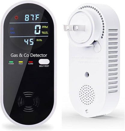 Plug in Carbon Monoxide and Natural Gas Detector, Combination Gas & Carbon Monoxide Detectors for Travel with Temperature Humidity Display, 4 in 1 CO and Gas Detector for Home/Travel(1 Pack)