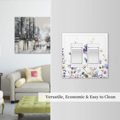 Decorative Outlet Covers Purple Floral Lilac Watercolor Flower Leaves Butterfly Wildflower 2 Gang Double GFCI Rocker Electrical Wall Panels Light Switch Cover Plate for Bedroom Home Decor
