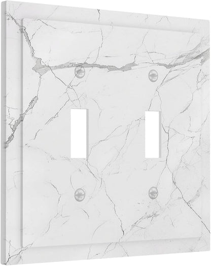 Decorative Switch Plates White Grey Abstract Modern Marble 2 Gang Double Toggle Outlet Light Switch Cover Wall Plate Electrical Faceplate for Bathroom Kitchen Decor