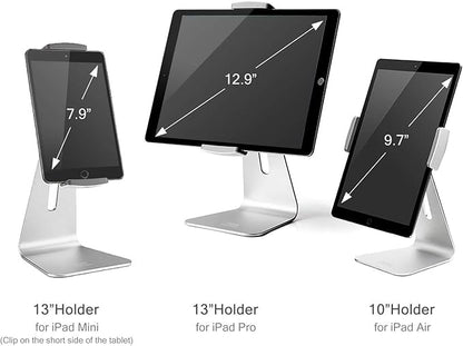 Viozon iPad Pro Stand, Tablet Stands 360° Rotatable Aluminum Alloy Desktop Mount Stand Compatible with 7-13inch iPad Pro iPadAir iPad Mini Surface and Surface Pro (Silver General)