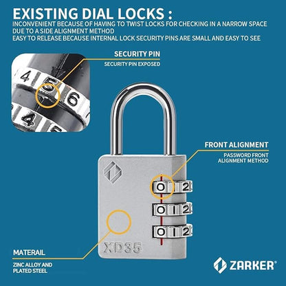ZarkerXD35 Combination Lock, 3-Digit Padlock for School, Gym, Sports Locker Lock, Fence, Toolbox, Case, Outdoor, Hasp Storage (1-Pack, Pink)