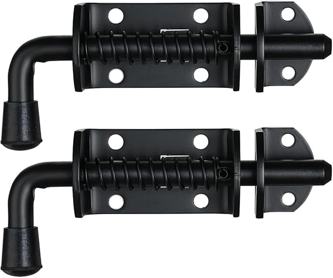 JQK Spring Loaded Barrel Bolt Latch, Heavy Duty 304 Stainless Steel Thickened 3mm Door Lock, 6.3 Inch Black, HSB410-BK-P2