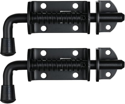 JQK Spring Loaded Barrel Bolt Latch, Heavy Duty 304 Stainless Steel Thickened 3mm Door Lock, 6.3 Inch Black, HSB410-BK-P2