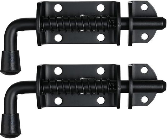 JQK Spring Loaded Barrel Bolt Latch, Heavy Duty 304 Stainless Steel Thickened 3mm Door Lock, 6.3 Inch Black, HSB410-BK-P2