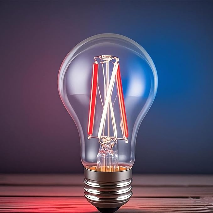 3 Color Temperature LED Bulb E26 Medium Base 60W Equivalent, Red and Blue Color Changing Light Bulb 3CCT A19 LED 6W Clear Glass, Not Dimmable, 2 Pack