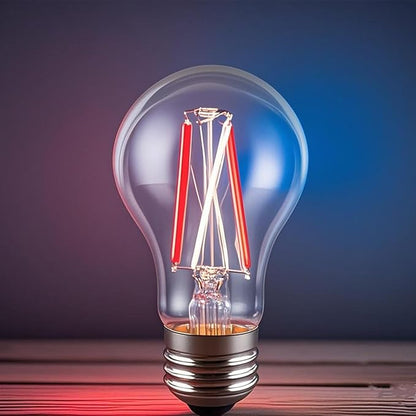 3 Color Temperature LED Bulb E26 Medium Base 60W Equivalent, Red and Blue Color Changing Light Bulb 3CCT A19 LED 6W Clear Glass, Not Dimmable, 2 Pack