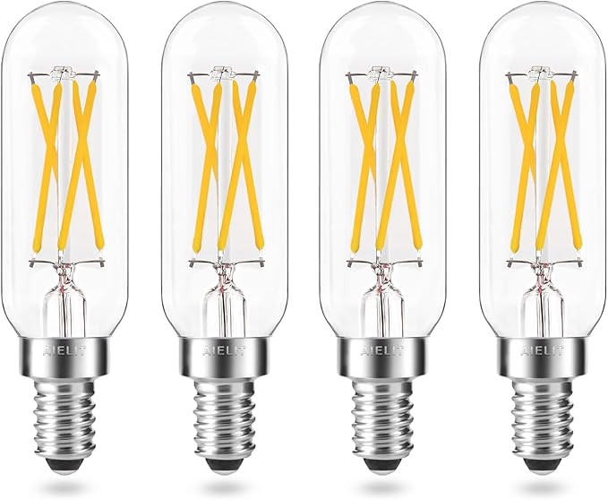 T8 4-Watt E12 LED Light Bulb, Dimmable (0-100%), Soft White 3000K, Clear Tubular Candelabra Light Bulbs 40W Equivalent for Sputnik Chandeliers, Glass Mason Jars, Hanging Pendant Lamp,4-Pack