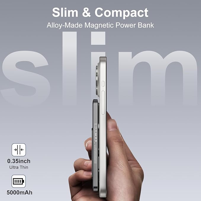 Magnetic Slim Portable Charger with Stand, 5000mAh Wireless Power Bank[Alloy-Made], PD 20W Fast Charging Compatible with iPhone 16/15/15 Pro/15 Pro Max, iPhone 14/13/12 Series, Orange