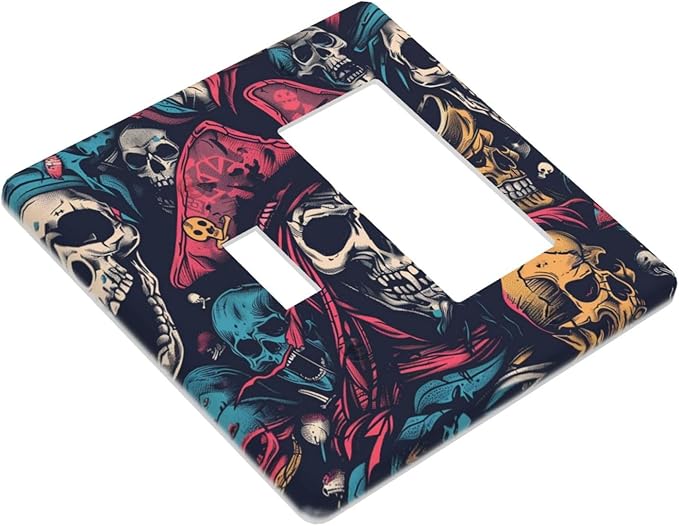 Outlet Covers Pirate Colourful Skeleton Red Hat 1 Toggle 1 Rocker Combination Decorative Wall Plate Electrical Switch Plates Light Switch Cover Plate For Farmhouse Cabin Decor
