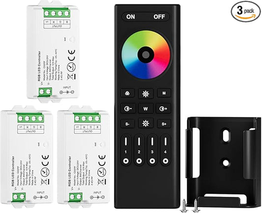 BTF-LIGHTING 5050SMD FCOB COB RGB RF Remote RC03RFB &3PCS C03RF LED Tuya LED Controller Kit 4 Zones RF 2.4GHz Wireless Remote Group Control PWM RGB (+ R G B) 4pin LED Strip DC5V DC12V DC24V