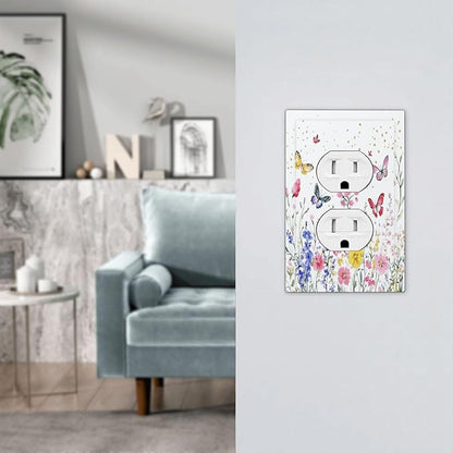 Outlet Covers Watercolor Floral Butterfly Colorful Wildflower 1 Gang Duplex Light Switch Cover Decorative Switch Plates Electrical Receptacle Faceplate Wall Plate For Bed Room Living Room