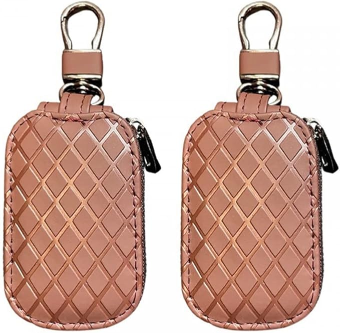 MiOYOOW 2PCS Car Smart Key Case, Leather Car Key Organizer Car Key Chain Bag with Metal Hook for Remote Key Fob