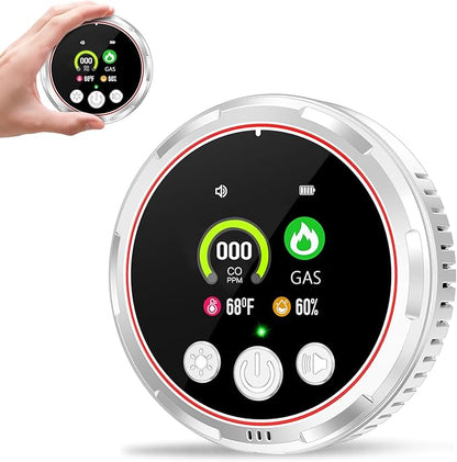 4 in 1 Carbon Monoxide Detectors Plug in, Real-Time Monitor CO & Gas Leak Detector with Temp/Humidity Display, Portable Carbon Monoxide (CO) Alarm Natural Gas Detector for Home, RV Camping Essentials