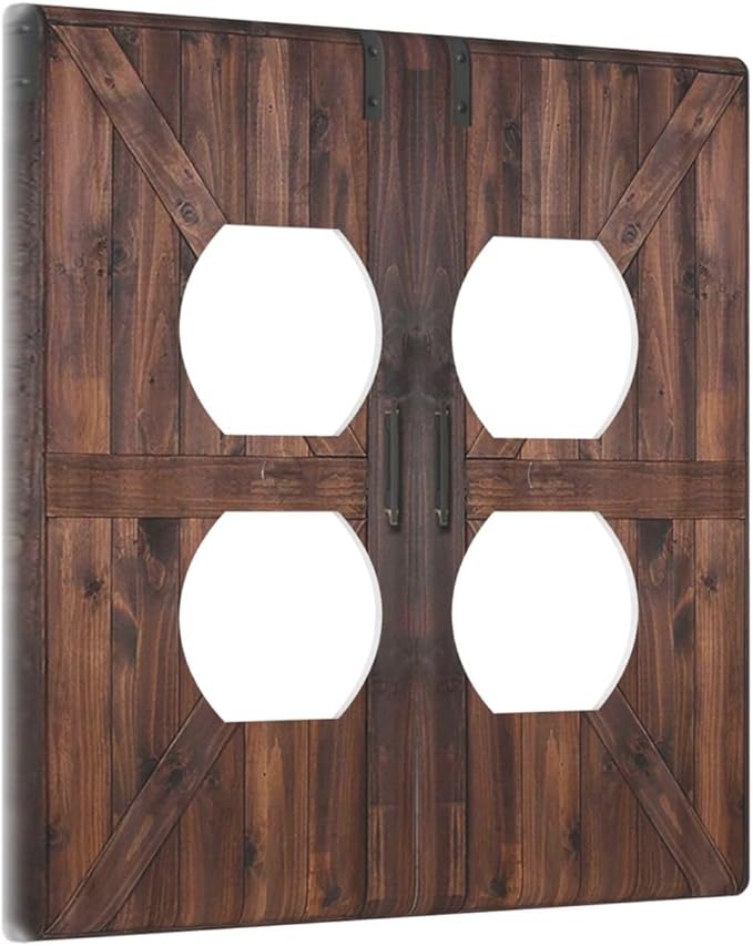 Decorative Outlet Covers Vintage Brown Farmhouse Barn Door 2 Gang Light Switch Cover Plate Double Duplex Wall Plates for Electrical Outlets Switch Plate Covers for Bedroom Home Decor