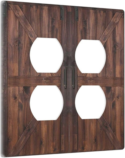 Decorative Outlet Covers Vintage Brown Farmhouse Barn Door 2 Gang Light Switch Cover Plate Double Duplex Wall Plates for Electrical Outlets Switch Plate Covers for Bedroom Home Decor