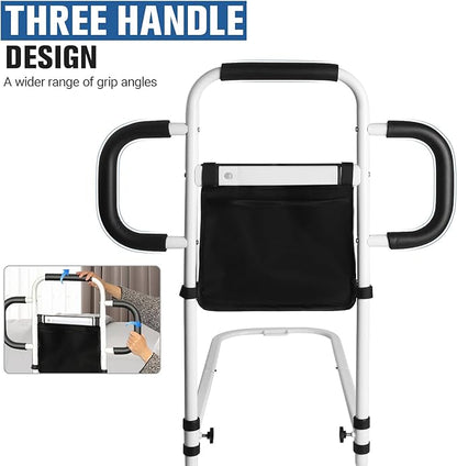 Three Grab Bars Bed Rails for Elderly Adults Safety, Bed Assist Rail with Leg, Adjustable Bedside Handle for Seniors Fall Prevent Bed Cane, Medical Bed Rail Fits Queen, King, Full, Twin