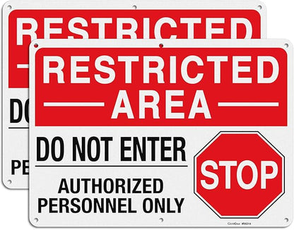 GicnKeuz Large "Restricted Area - Do Not Enter, Authorized Personnel Only" Metal Signs, 14 x 10 Inches Reflective Aluminum Signs, Fade Resistant/Waterproof, Easy to Install, Outdoor Use (2-Pack)