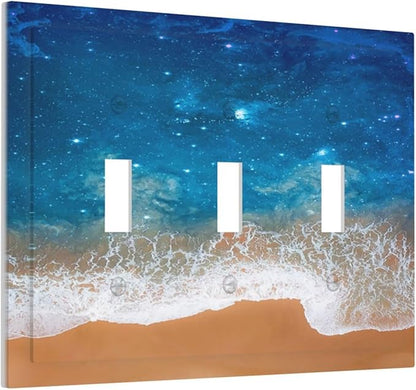 Light Switch Covers Blue Sea Ocean Beach Waves 3 Gang Wall Plates Triple Toggle Outlet Cover Decorative Switchplates Electrical Panel Cover for Kitchen Living Room 4.8 X 6.7 IN