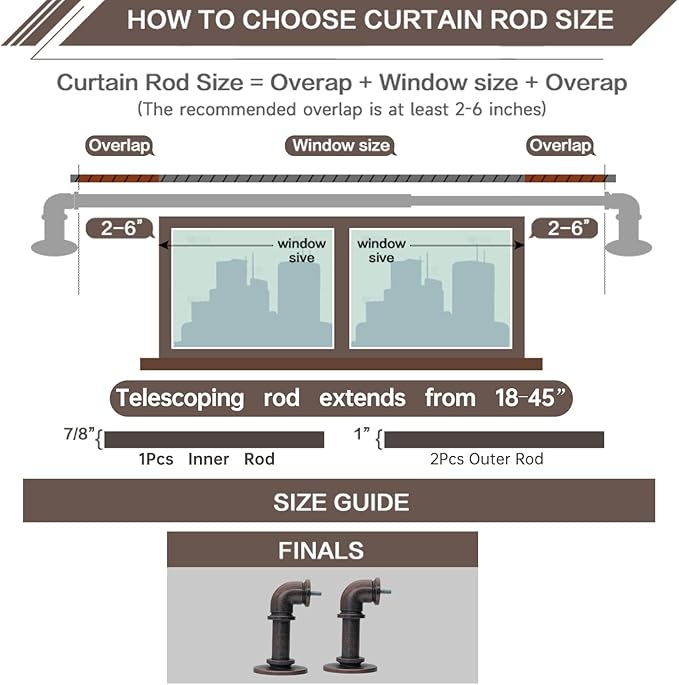 Bronze Curtain Rods 18 to 45 Inch, Industrial Curtain Rods,Adjustable Length,1 in Diameter Pipe,Wall or Ceiling Mounted,for Bedroom and Living Room(Antique Red Bronze 18” to 45”)