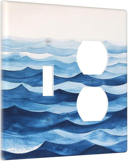 Outlet Covers Blue Watercolor Textured Abstract Ocean Wave 1 Toggle 1 Duplex Switch Plate Covers Electrical Light Switch Cover Plate Decorative Wall Plate Socket Cover for Bedroom living Room Decor