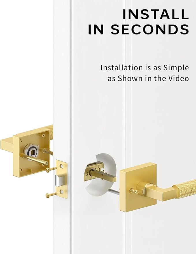 Asidrama 4 Pack Gold Passage Door Handles, Door Lever with Door Knobs Indoor for Bedroom or Bathroom, Heavy Duty Door Handles Interior with Locks for Left Right Sided Doors