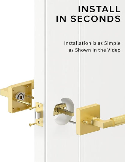 Asidrama 4 Pack Gold Passage Door Handles, Door Lever with Door Knobs Indoor for Bedroom or Bathroom, Heavy Duty Door Handles Interior with Locks for Left Right Sided Doors