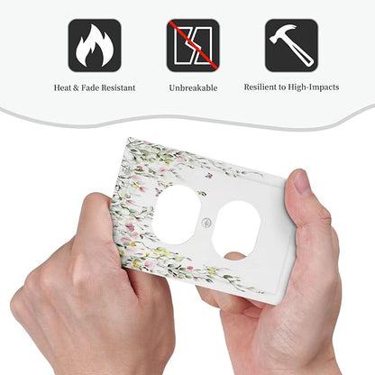 Watercolor Flowers Vine Colorful Butterfly Floral Outlet Covers 1 Gang Duplex Light Switch Cover Decorative Switch Plates Electrical Receptacle Faceplate Wall Plate For Bed Room Living Room Decor