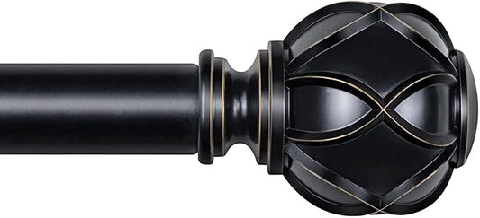 KAMANINA Black Curtain Rod 32 to 58 Inch(2.6-4.8Ft), Adjustable Heavy Duty Curtain Rods for Windows 28 to 48 Inch, 7/8 Inch Drapery Rods with Decorative Netted Texture End