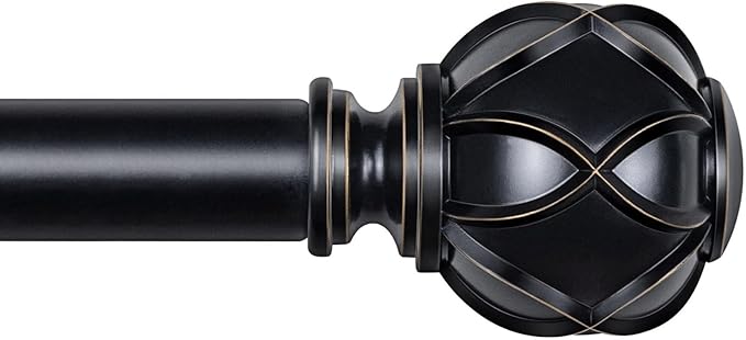 KAMANINA Curtain Rods for Windows 48 to 84 Inch, Black Heavy Duty Curtain Rod Adjustable, 7/8 Inch Single Decorative Drapery Rod 32 to 86 Inch(2.6-7.1Ft), Netted Texture End